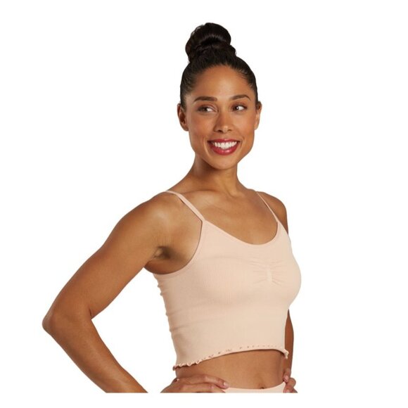 Spiritual Gangster Other - SPIRITUAL GANGSTER Hart Seamless Sports Bra Sz XS/S Nude Pink Ribbed Ruffle Yoga